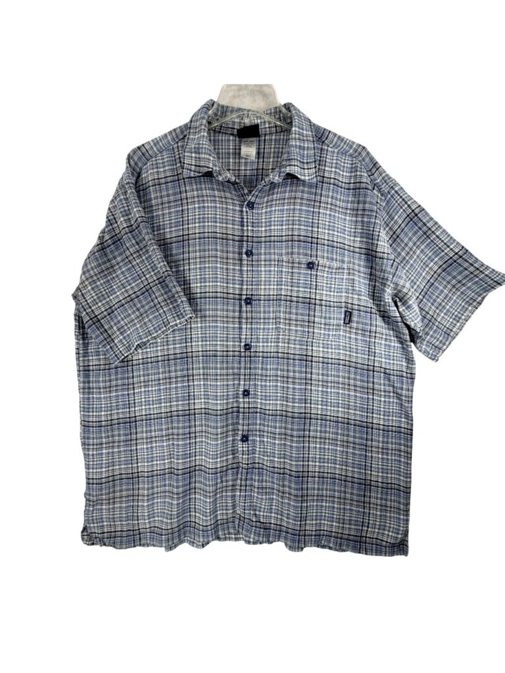 Patagonia Mens XXL Organic Cotton Shirt Blue Plaid Short Sleeve Button Collar